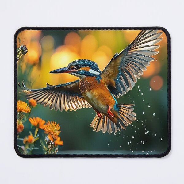 Item preview, Kingfisher flying over Lake with flowers - Nature photo designed and sold by TheArtistOf2022.
