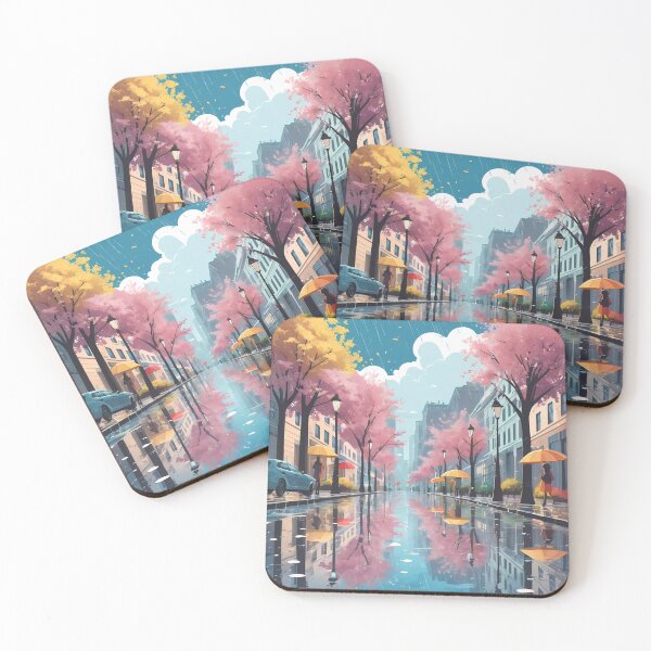 Item preview, Rainy Spring City – Reflections & Umbrellas in a Dreamy Urban Scene designed and sold by KateVil.