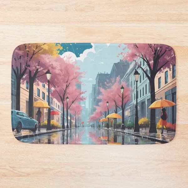 Item preview, Rainy Spring City – Reflections & Umbrellas in a Dreamy Urban Scene designed and sold by KateVil.