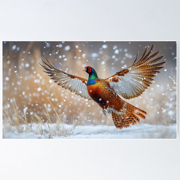Artikel-Vorschau von Fasan fliegt bei Sonnenaufgang im Schnee - Wildlife Foto, designt und verkauft von TheArtistOf2022.