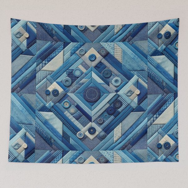 Item preview, Geometric arrangement of denim pieces of different shades of blue designed and sold by Dogandesighn.