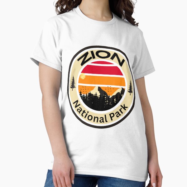 Vista previa del artículo con la obra «Pegatina clásica para camiseta del parque estatal nacional Zion», diseñado y vendido por ThinkNatural.