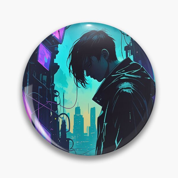 Item preview, Neon Cyberpunk Anime Hacker in Futuristic City designed and sold by BorgSpareParts.