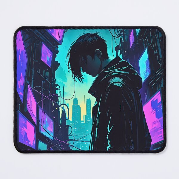 Item preview, Neon Cyberpunk Anime Hacker in Futuristic City designed and sold by BorgSpareParts.