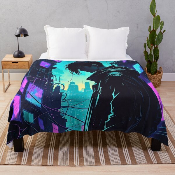 Item preview, Neon Cyberpunk Anime Hacker in Futuristic City designed and sold by BorgSpareParts.