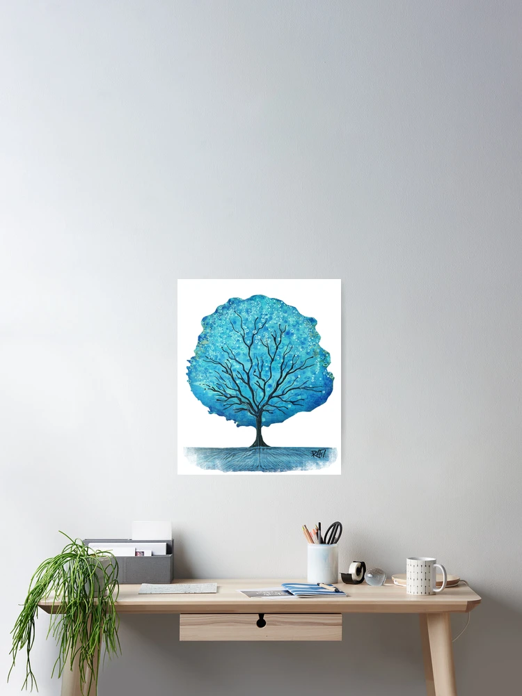 Thumbnail 2 of 3, Poster, Blue Happy Tree designed and sold by Rafiwashere.