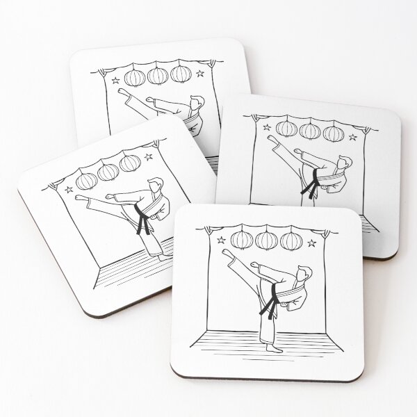 Item preview, Karate student executing a high kick in a traditional dojo designed and sold by rasagamastore.