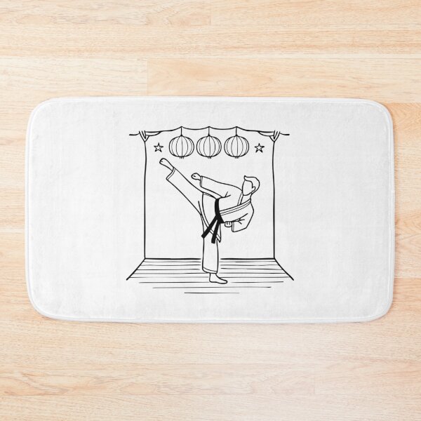Item preview, Karate student executing a high kick in a traditional dojo designed and sold by rasagamastore.