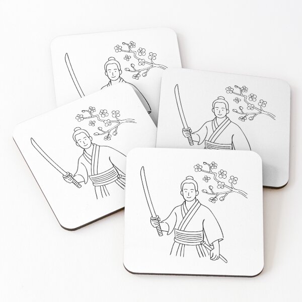 Item preview, Samurai holding a katana and scabbard at his waist, beside cherry blossom tree designed and sold by rasagamastore.