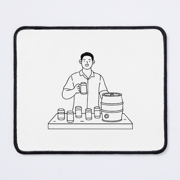 Item preview, Man holding glass standing beside a metal keg on a wooden table at a picnic designed and sold by rasagamastore.