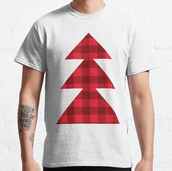 Item preview, Christmas Tree simple geometric design silhouette Red and black Plaid winter pattern designed and sold by Jdawnink.