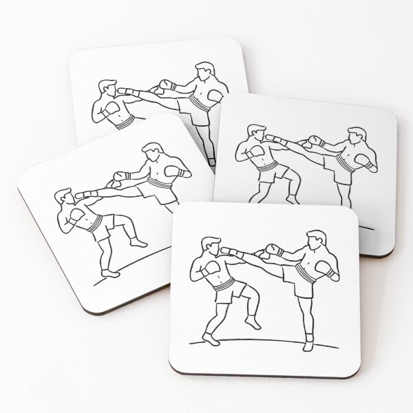 Item preview, Two kickboxers sparring in a ring, exchanging rapid kicks and punches designed and sold by rasagamastore.