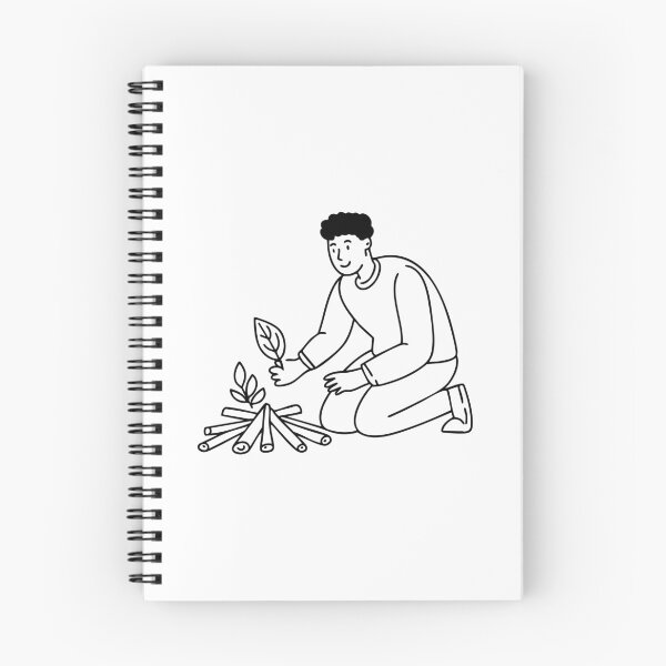 Item preview, Person stacking small twigs and dry leaves to prepare kindling for a campfire designed and sold by rasagamastore.
