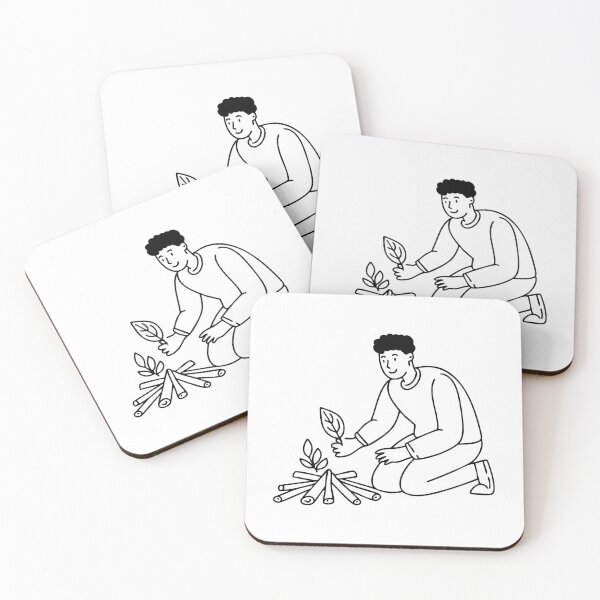 Item preview, Person stacking small twigs and dry leaves to prepare kindling for a campfire designed and sold by rasagamastore.