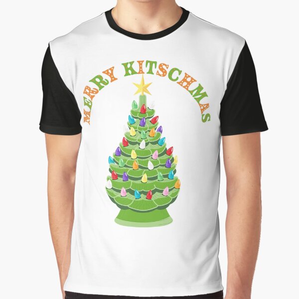 Vista previa del artículo con la obra «Diseño de saludo navideño de cerámica para árbol de Navidad con texto "Merry Kitschmas Christmas"», diseñado y vendido por Jdawnink.
