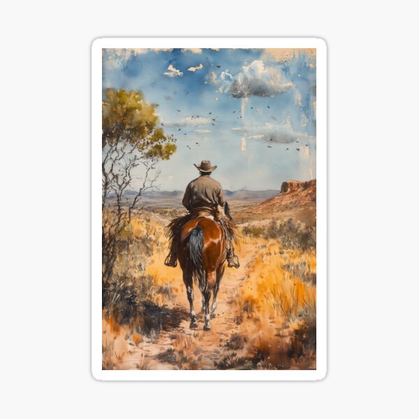Item preview, Our land. Original watercolour artwork. Australian Indigenous cowboy western painting. Digital art Print. Poster. Home Decor. designed and sold by organicflowart.