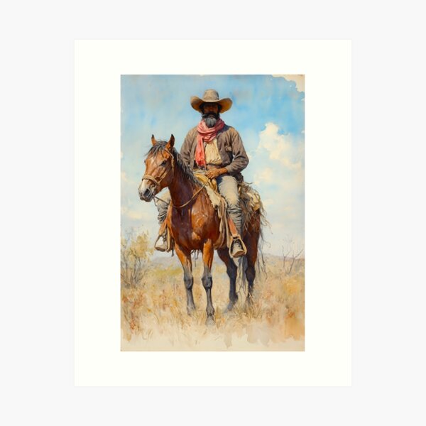 Item preview, Our land. Original watercolour artwork. Australian Indigenous cowboy western painting. Digital art Print. Poster. Home Decor. designed and sold by organicflowart.