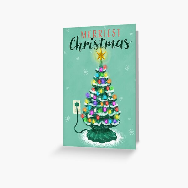 Item preview, Merriest Christmas cute illustrative design with vintage ceramic Christmas Tree designed and sold by Jdawnink.