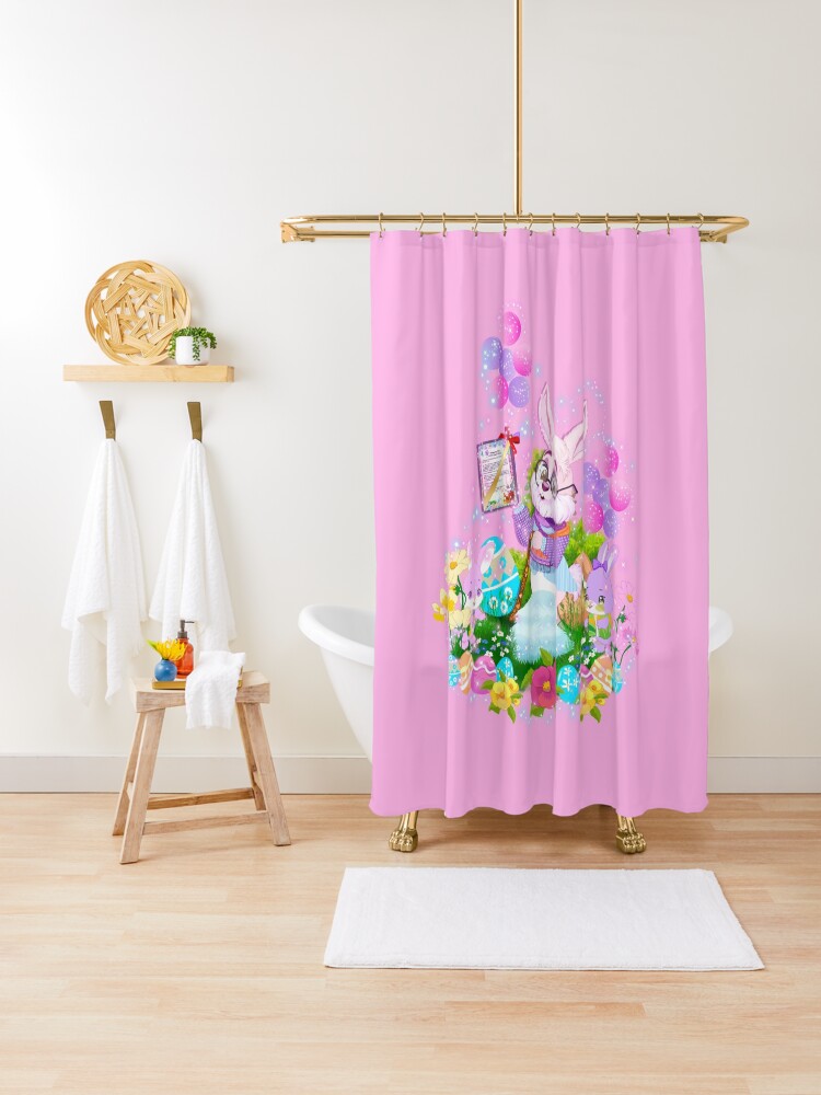 Thumbnail 1 of 5, Shower Curtain, A Special Easter Message from Earnest the Easter Bunny! designed and sold by FairyBookClub.