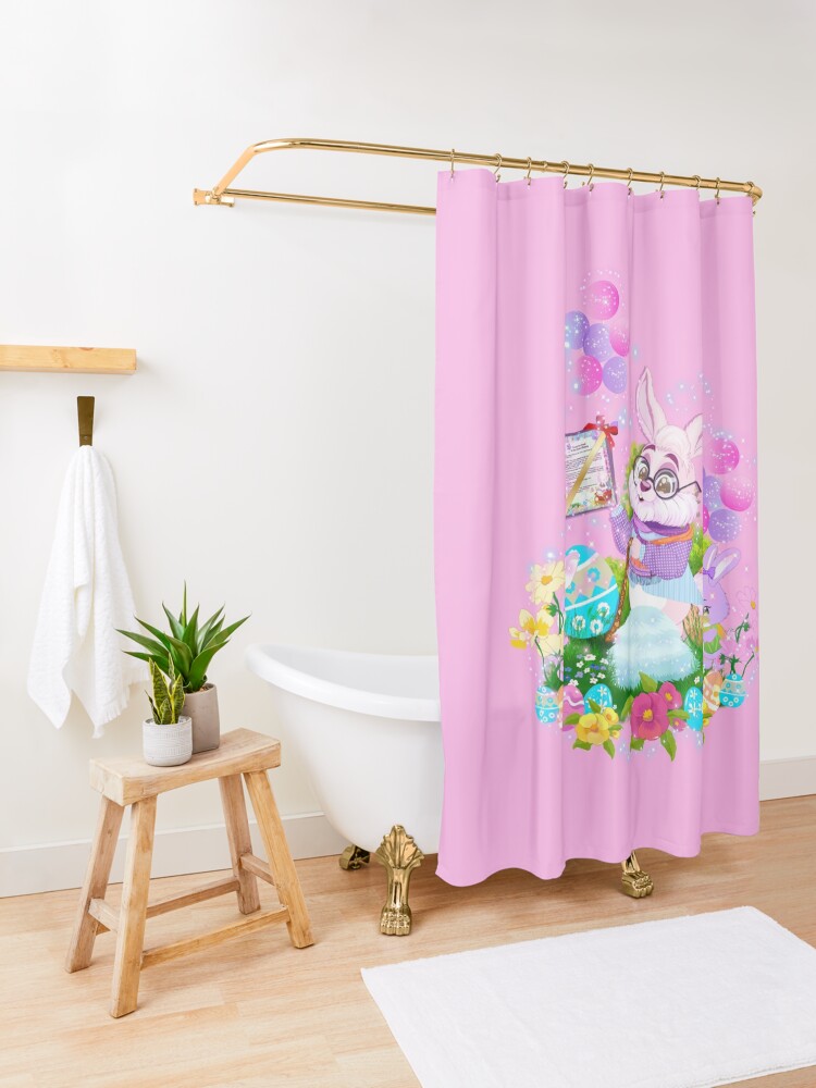 Thumbnail 3 of 5, Shower Curtain, A Special Easter Message from Earnest the Easter Bunny! designed and sold by FairyBookClub.