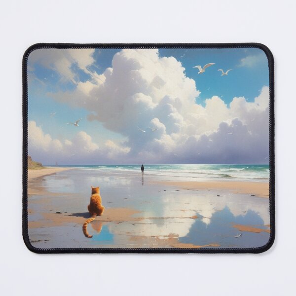 Item preview, Tranquil Cat by the Seascape Reflecting Clouds on the Beach designed and sold by Keirnyx.