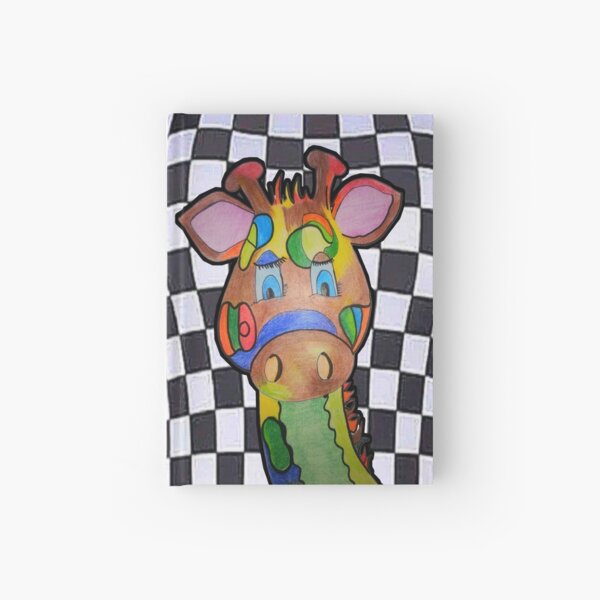Item preview, A cute colourful giraffe. Head in the clouds. My drawing with checkered background.  designed and sold by Hilary11.