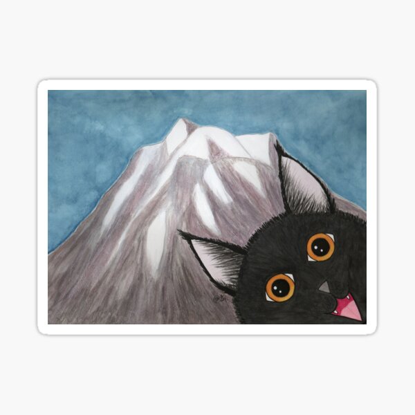 Mount Rainier with photobomb cat Sticker