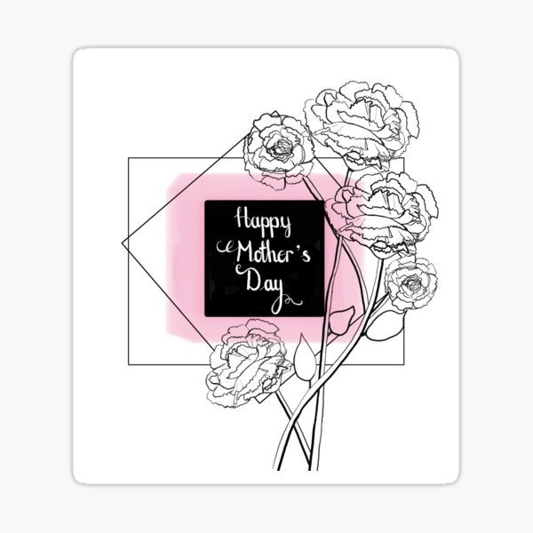 Item preview, 'Happy Mother's Day' Card, Carnations Line Drawing designed and sold by Juicy-Culture Art.