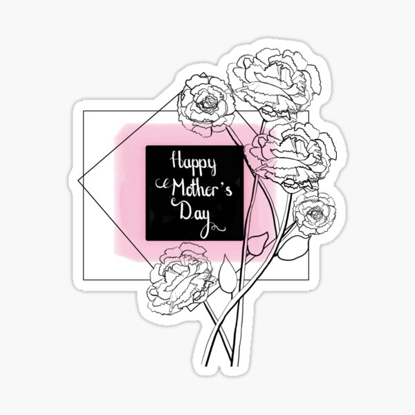 Item preview, 'Happy Mother's Day' Carnations Line Drawing designed and sold by Juicy-Culture Art.