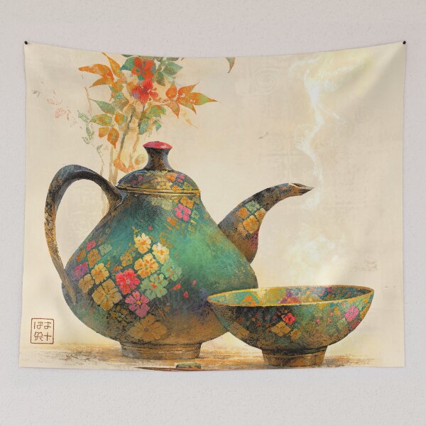 Item preview, Floral Infusion: The Painted Kettle and Whispers of Steam designed and sold by bloorose.
