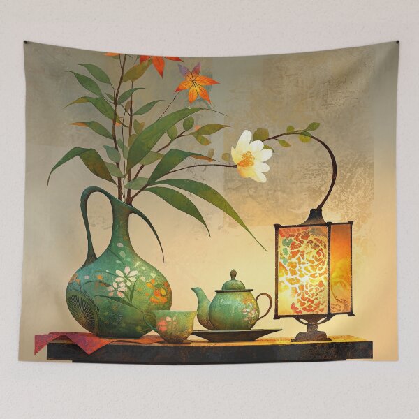 Item preview, Lantern's Glow: The Floral Still Life and Whispers of Tea designed and sold by bloorose.