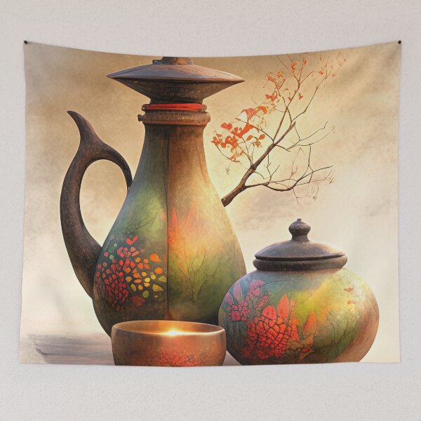 Item preview, Amber Glow Brew: The Rustic Kettle and Whispers of Blossom designed and sold by bloorose.