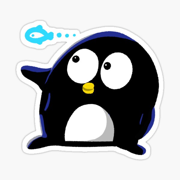 Vista previa del artículo con la obra «Pingüino negro de dibujos animados pensando en un pez», diseñado y vendido por CuteLemon00.