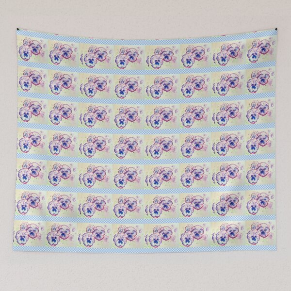 Item preview, Pansy Watercolor Blue Gingham Pattern Cottage Core Retro  designed and sold by Sarah  Rajkotwala.