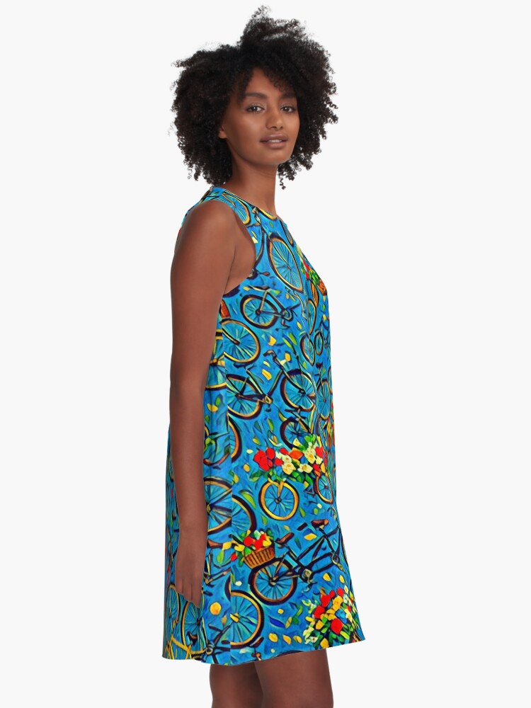 Thumbnail 2 of 4, A-Line Dress, Bicycle Collage designed and sold by jeneliz42.
