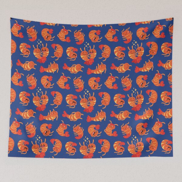 Item preview, Cute cartoon shrimps on blue designed and sold by PenguinHouse.