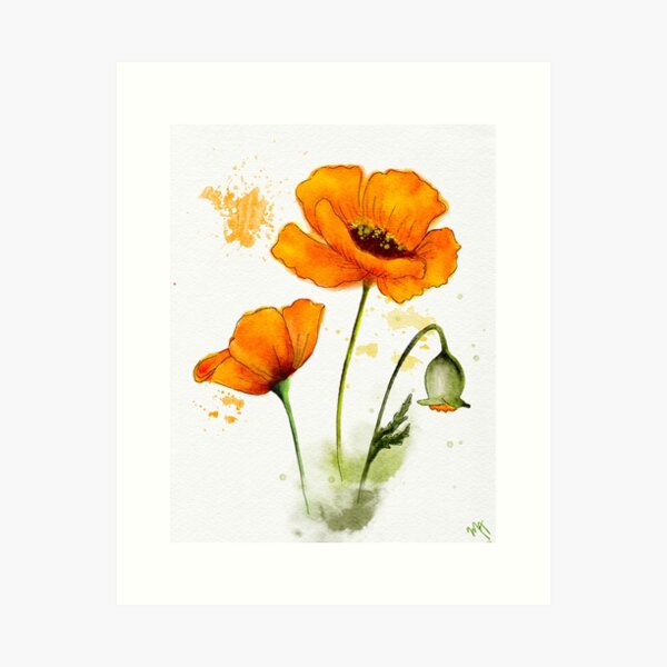 Artikel-Vorschau von Orange Aquarell Mohnblumen, designt und verkauft von PetalNPalette.