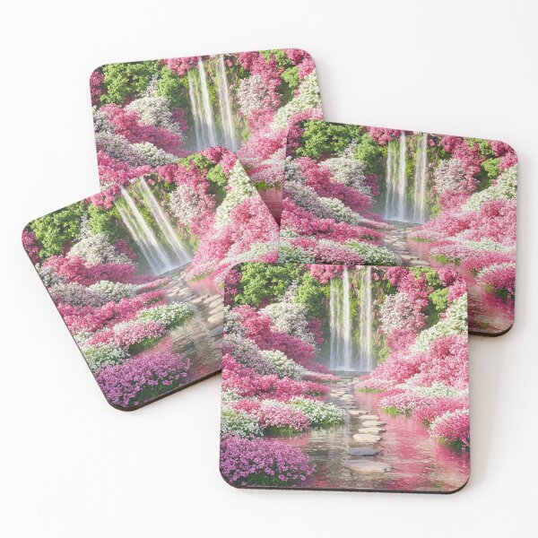 Item preview, Waterfall and Beautiful pink flowers  designed and sold by pnatta.