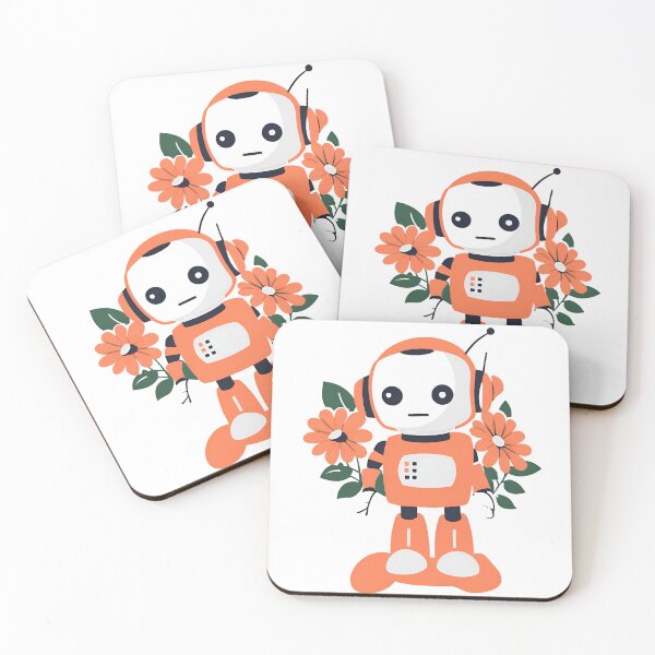 Item preview, Adorable Orange Robot with Flowers designed and sold by WeirdSketcher.