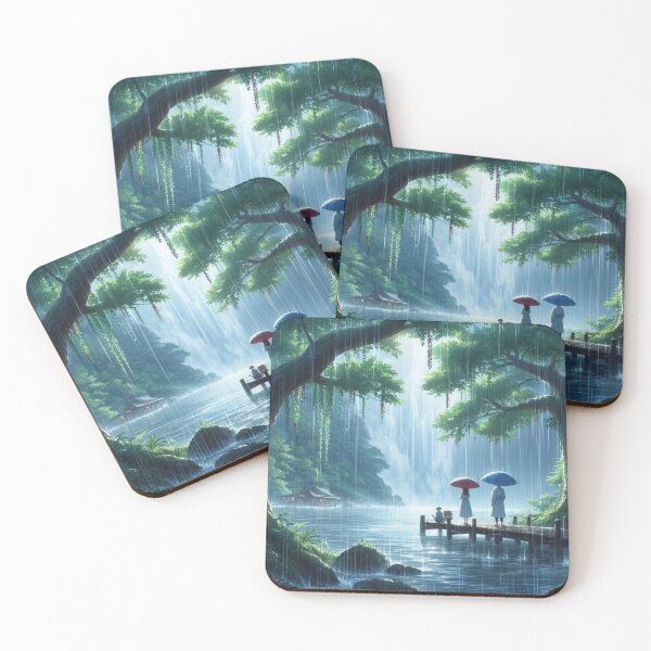 Item preview, Romantic Rainy Day by Waterfall Lake - Couple Under Umbrellas -  designed and sold by choder61.