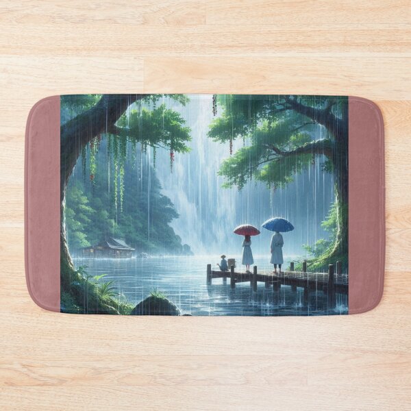 Item preview, Romantic Rainy Day by Waterfall Lake - Couple Under Umbrellas -  designed and sold by choder61.