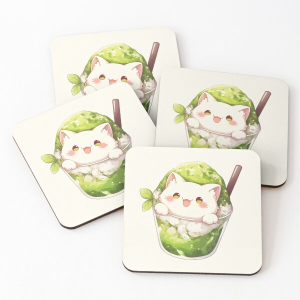 Item preview, White Cat and Matcha Shaved Ice designed and sold by NikoNekoDesigns.