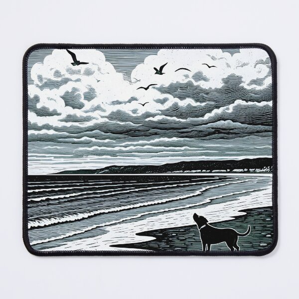 Item preview, Black dog on the beach designed and sold by wolis.