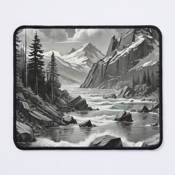 Item preview, Mountain Fjord in Black and White designed and sold by SublimeMusings.