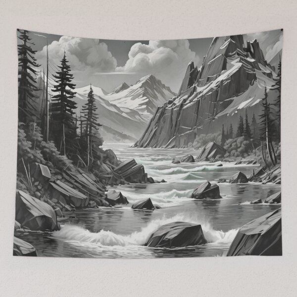 Item preview, Mountain Fjord in Black and White designed and sold by SublimeMusings.