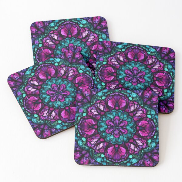 Item preview, Stained Glass Magenta Cyan Inspired Mosaic Mandala Pattern designed and sold by GrinGalore.