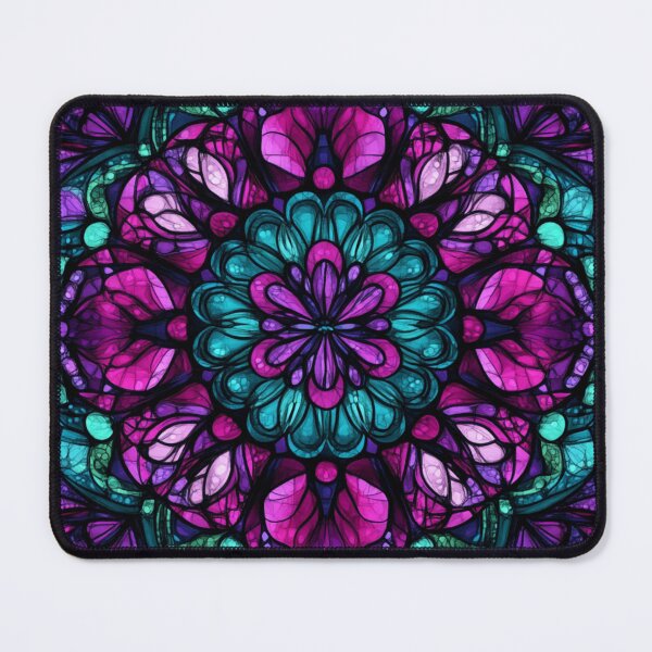 Item preview, Stained Glass Magenta Cyan Inspired Mosaic Mandala Pattern designed and sold by GrinGalore.