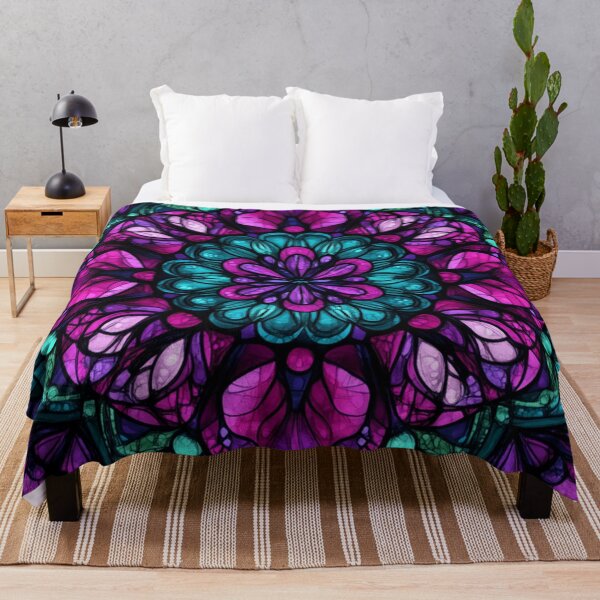 Item preview, Stained Glass Magenta Cyan Inspired Mosaic Mandala Pattern designed and sold by GrinGalore.