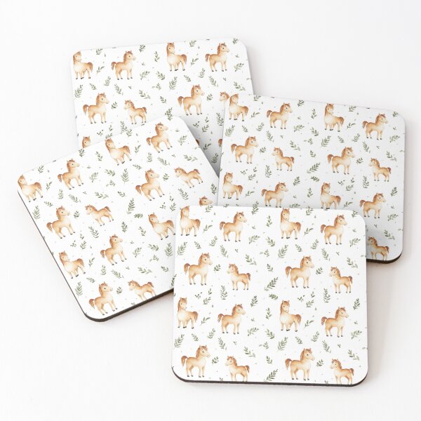 Item preview, brown watercolour horses and green leaves designed and sold by PoppyLaneStudio.