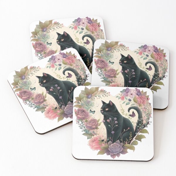 Item preview, Black Cat in floral heart with butterflies designed and sold by Bellaleo21.